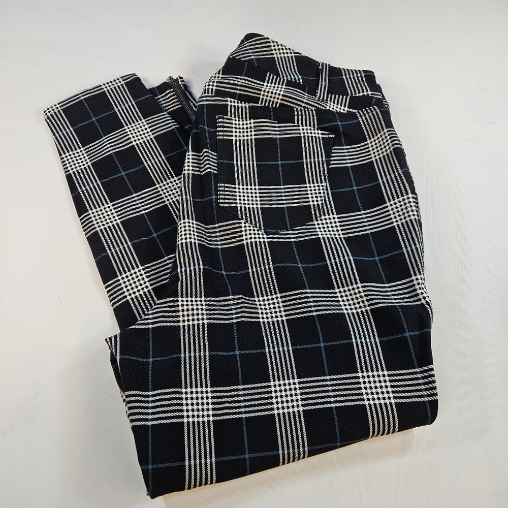 NWT TORRID Size 16 BLACK TEAL PLAID PONTE MULTI ZIP SKINNY ANKLE PANTS POCKET - Picture 4 of 14